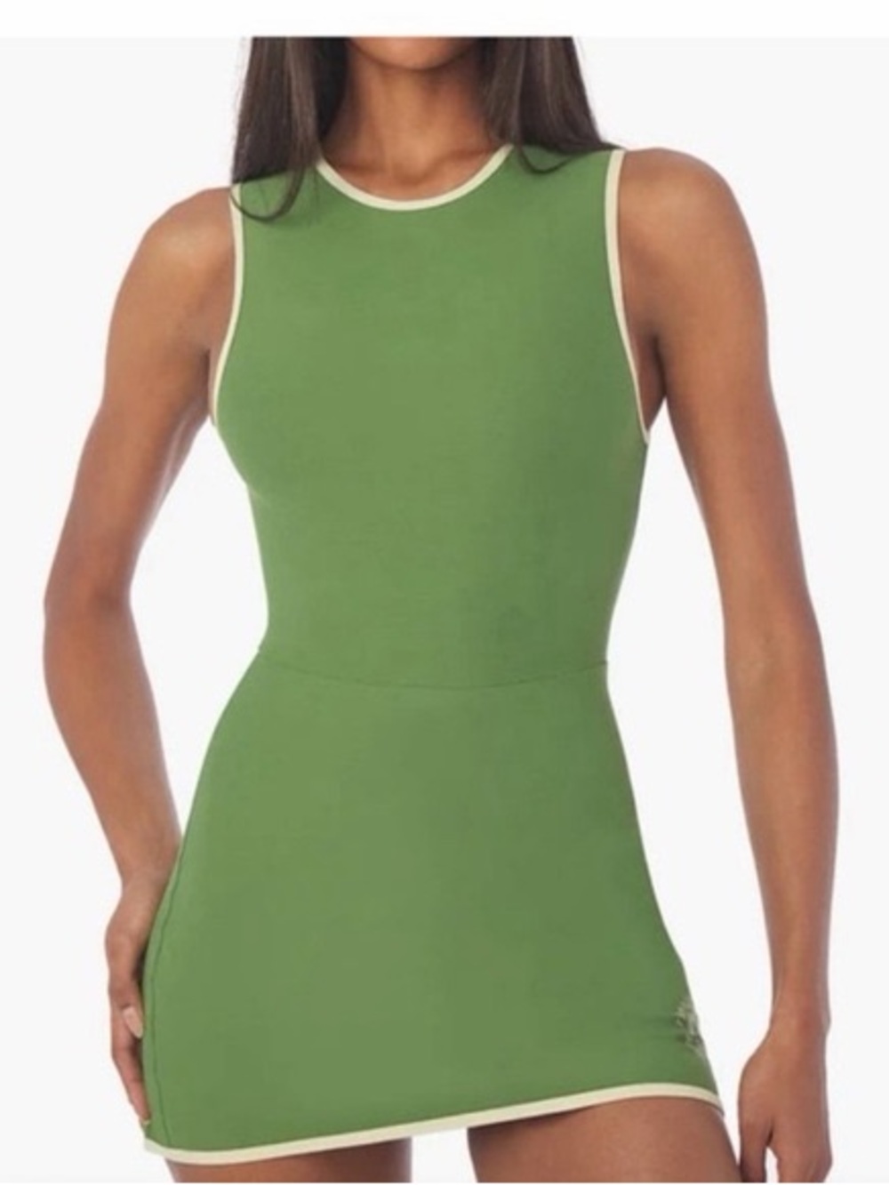 WeWoreWhat Olive Green Mini Dress with Cream Trim